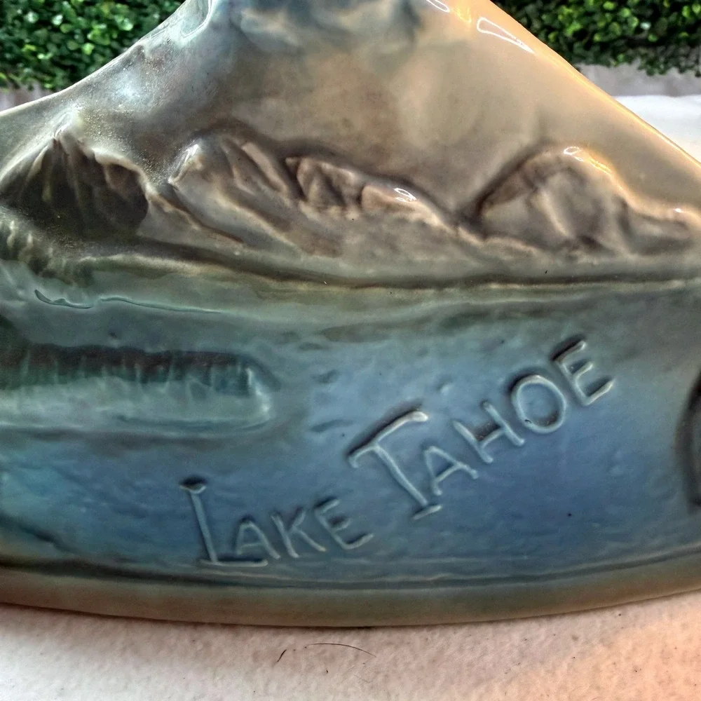 Vintage Ponderosa Ranch Lake Tahoe Decanter Nevada Blue Ceramic MCM Barware